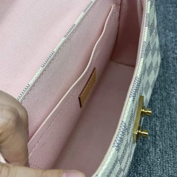 100% Authentic Louis Vuitton Croisette White Damier Azur Canvas Satchel Bag - Picture 14 of 16